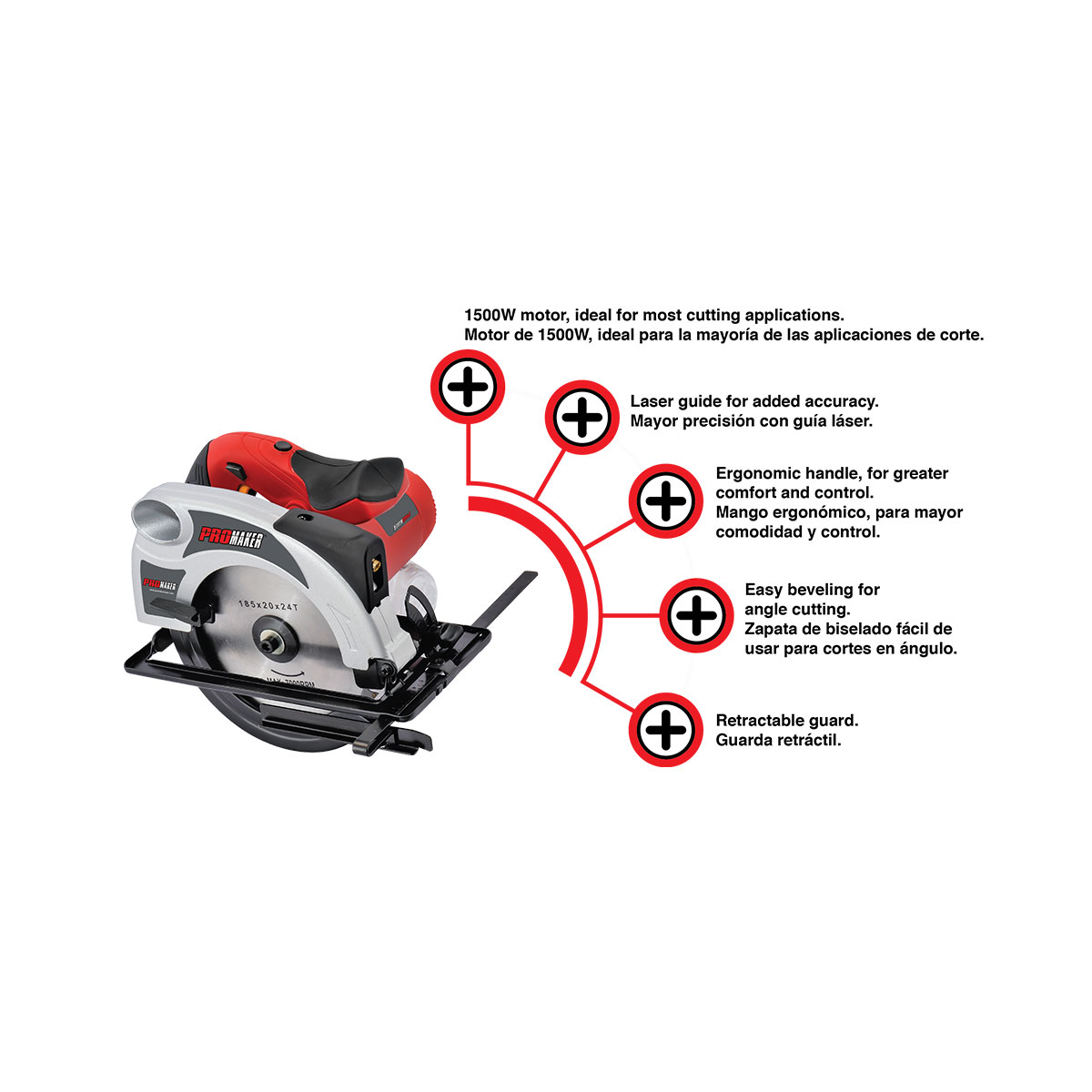 Sierra Circular Mano 1500w Omaha Laser 185mm Guia Hoja 7 1/4