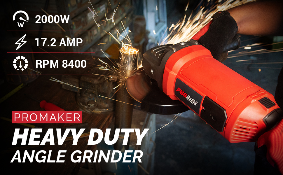 Angle grinder 7-inch 17.2 amp 8400 rpm with extra carbon brushes promaker 3