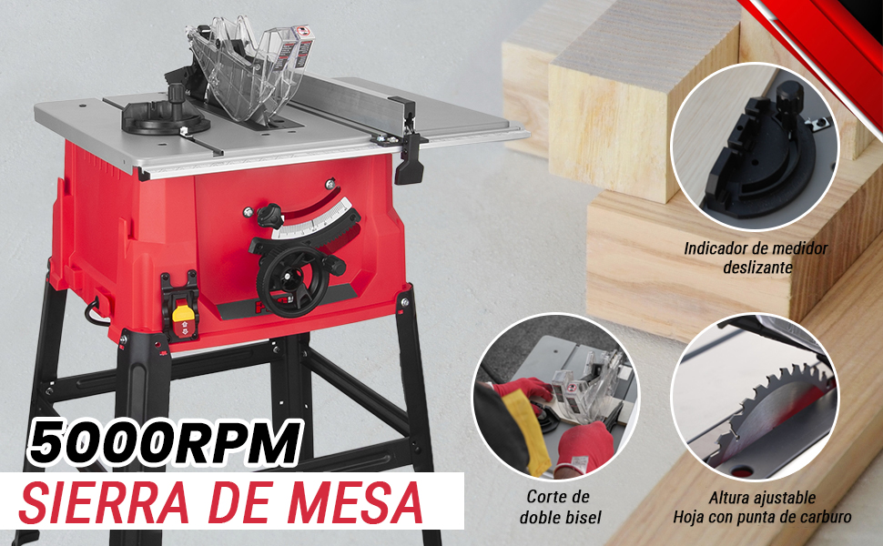 Sierra de mesa de alta potencia, sierra circular tipo banco, 1800 W de alta  potencia, profundidad y ángulo de corte ajustables, protección contra