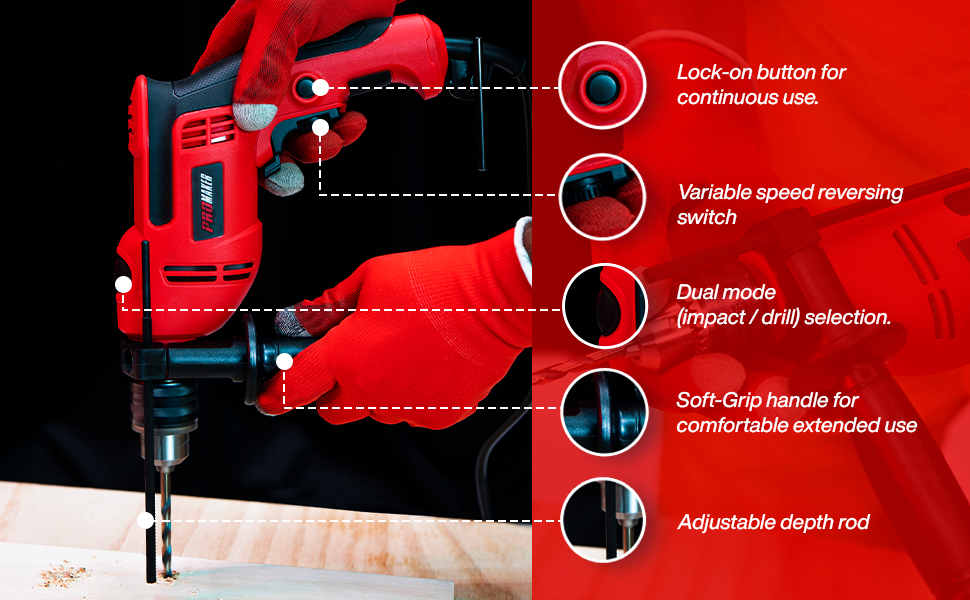 CORDED HAMMER DRILL PRO-TP550KIT PROMAKER DESCRIPTION 2