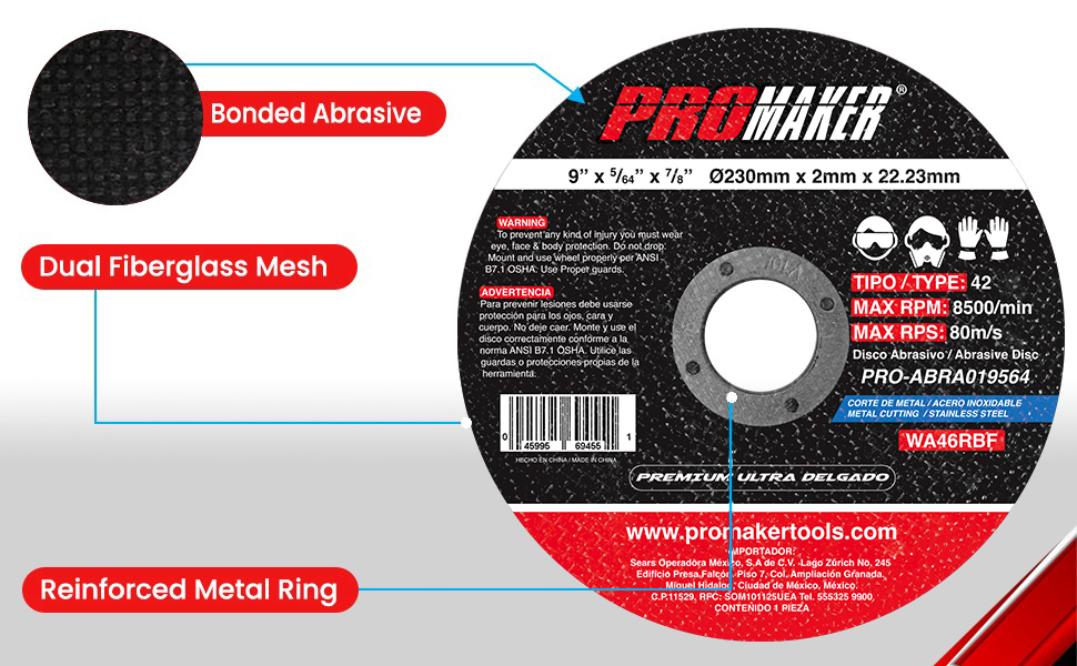 CUTTING ABRASIVE DISC PRO-ABRA019564 PROMAKER DESCRIPTION 2