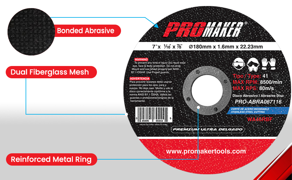 CUTTING ABRASIVE DISC PRO-ABRA067116 PROMAKER DESCRIPTION 2